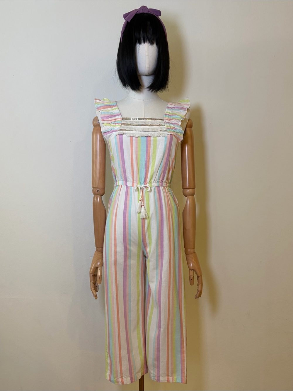 NEW Peek Girls Pastel Striped Jumpsuit Size 10 NWT